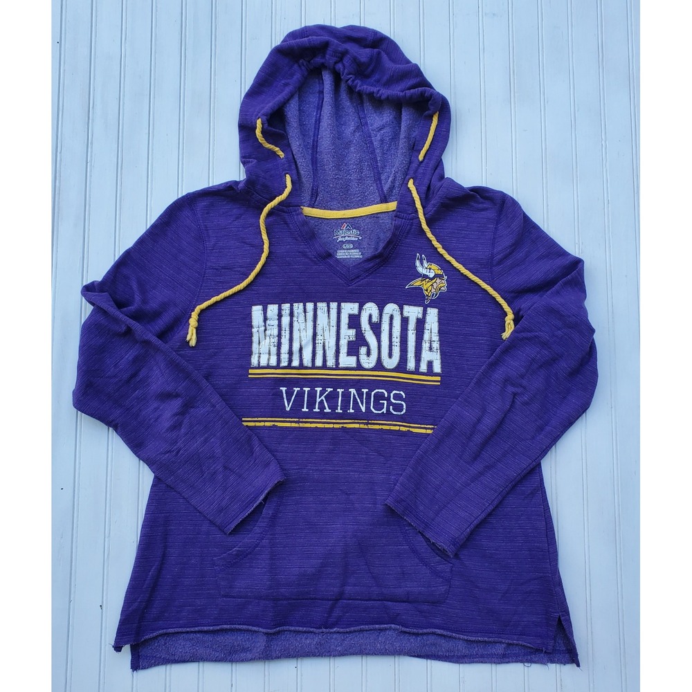 Majestic Minnesota Vikings Women Purple Hoodie V-Neck Sweatshirt Large NFL Fan